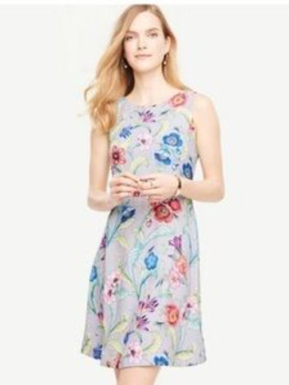 Ann Taylor Gray Floral Sleeveless A-Line Mini Dress